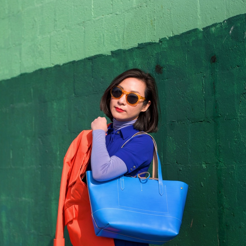 Beautiful bright blue j.crew uptown tote bag